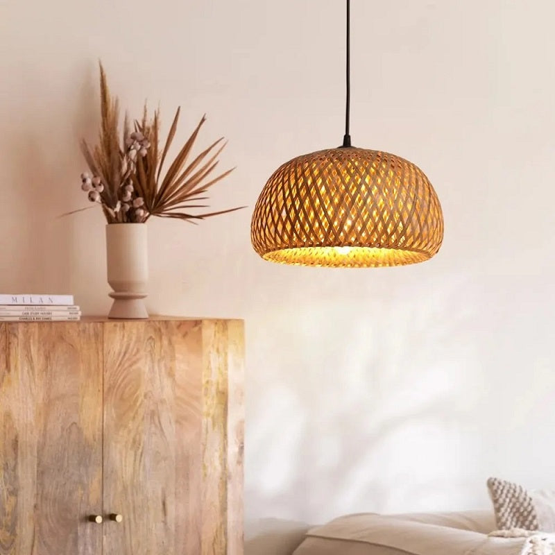 Pendant Light Bamboo Handwoven Adjustable Ceiling Fixture