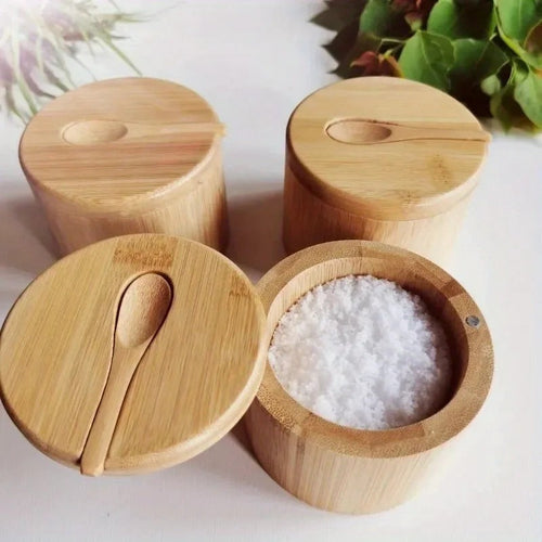 Bamboo Storage Jar Magnetic Closure Natural Bamboo Kitchen Spice Container