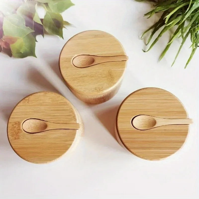 Bamboo Storage Jar Magnetic Closure Natural Bamboo Kitchen Spice Container