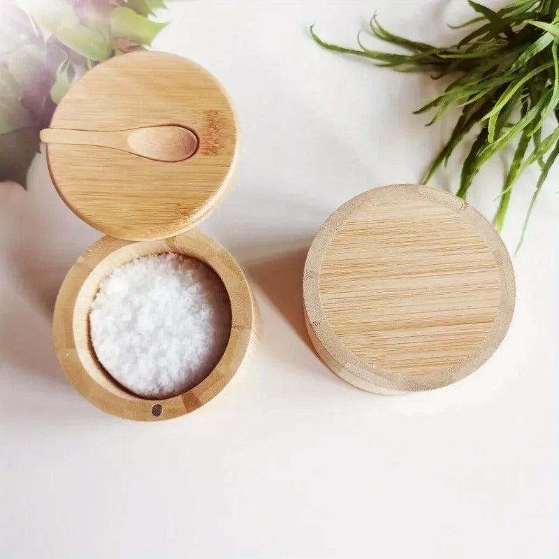 Bamboo Storage Jar Magnetic Closure Natural Bamboo Kitchen Spice Container
