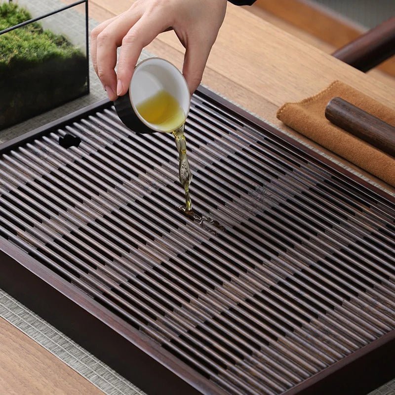 Bamboo Tea Tray Traditional Japanese Style Bamboo with Drain System