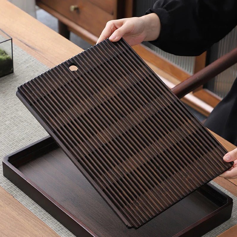 Bamboo Tea Tray Traditional Japanese Style Bamboo with Drain System