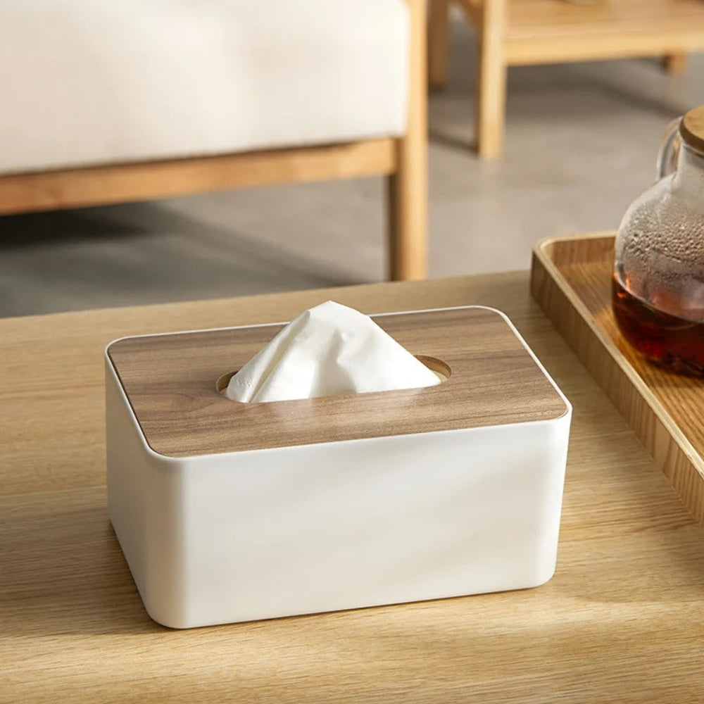 BambooLight: Minimalist Tissue Holder – White, Decorative & Compact for Living Room & Office