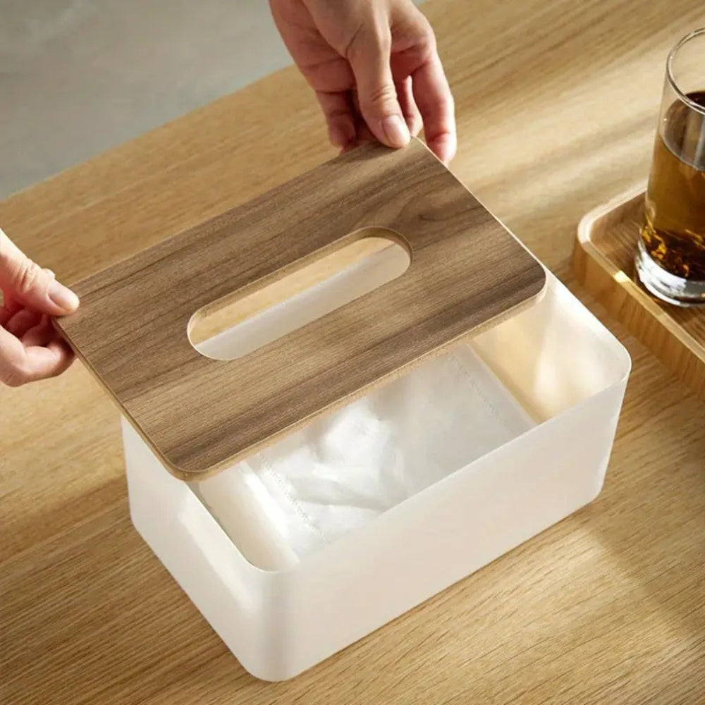BambooLight: Minimalist Tissue Holder – White, Decorative & Compact for Living Room & Office