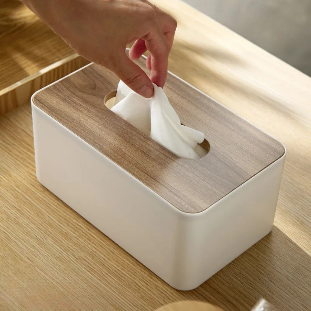 BambooLight: Minimalist Tissue Holder – White, Decorative & Compact for Living Room & Office