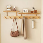 BambooLine: Wall-Mounted Coat Rack – Modern Wooden Design with 8 Hooks, Space-Saving & Decorative for Hallway & Bedroom