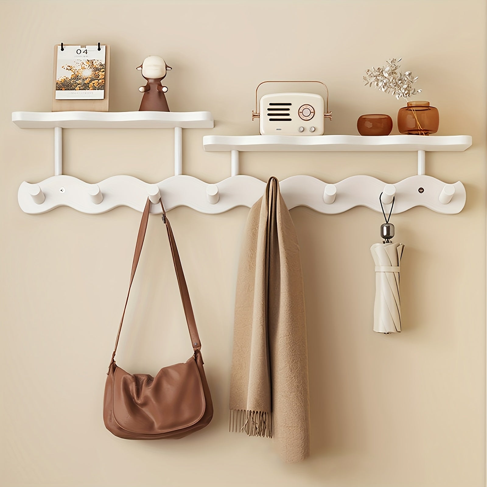 BambooLine: Wall-Mounted Coat Rack – Modern Wooden Design with 8 Hooks, Space-Saving & Decorative for Hallway & Bedroom