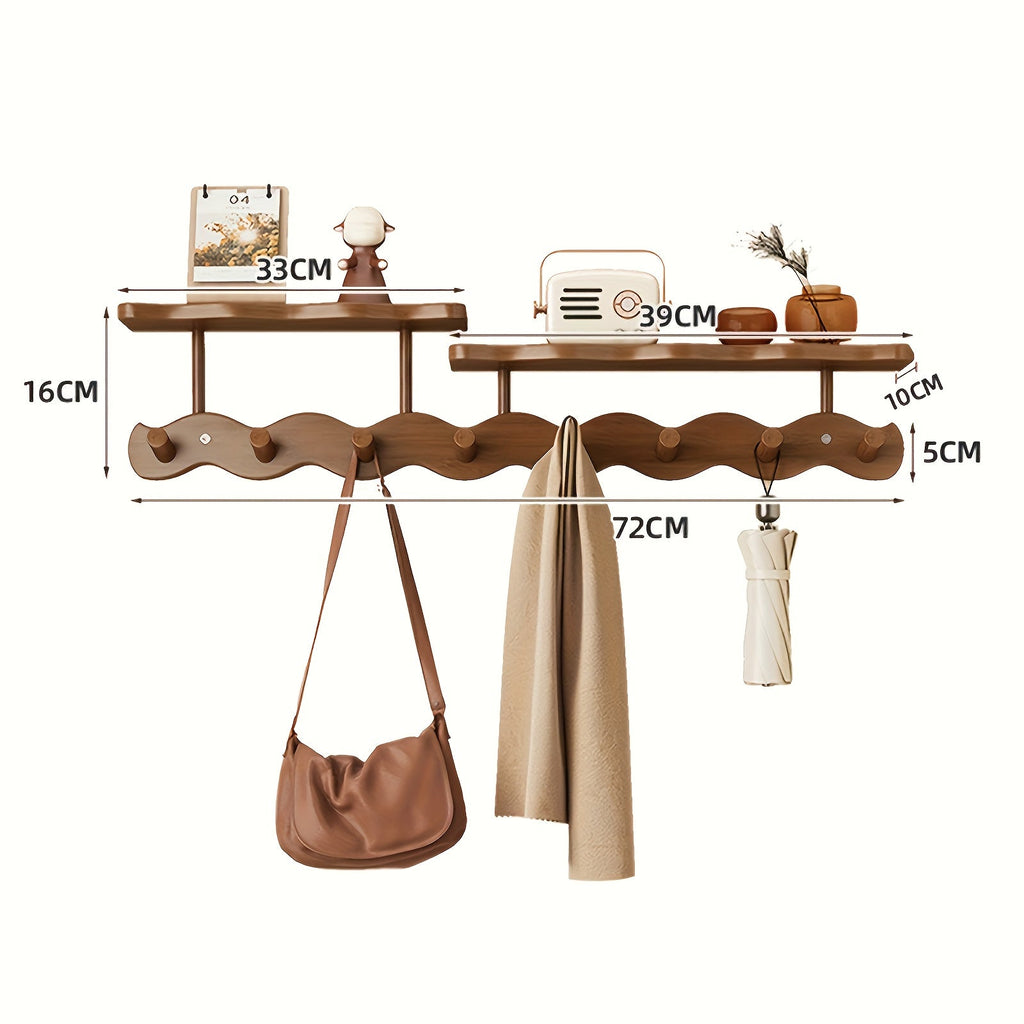 BambooLine: Wall-Mounted Coat Rack – Modern Wooden Design with 8 Hooks, Space-Saving & Decorative for Hallway & Bedroom