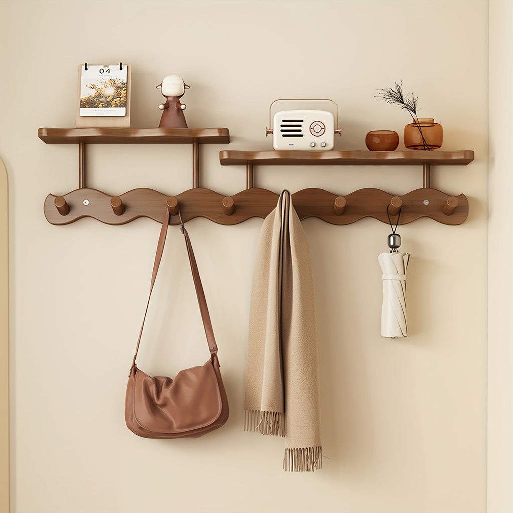 BambooLine: Wall-Mounted Coat Rack – Modern Wooden Design with 8 Hooks, Space-Saving & Decorative for Hallway & Bedroom