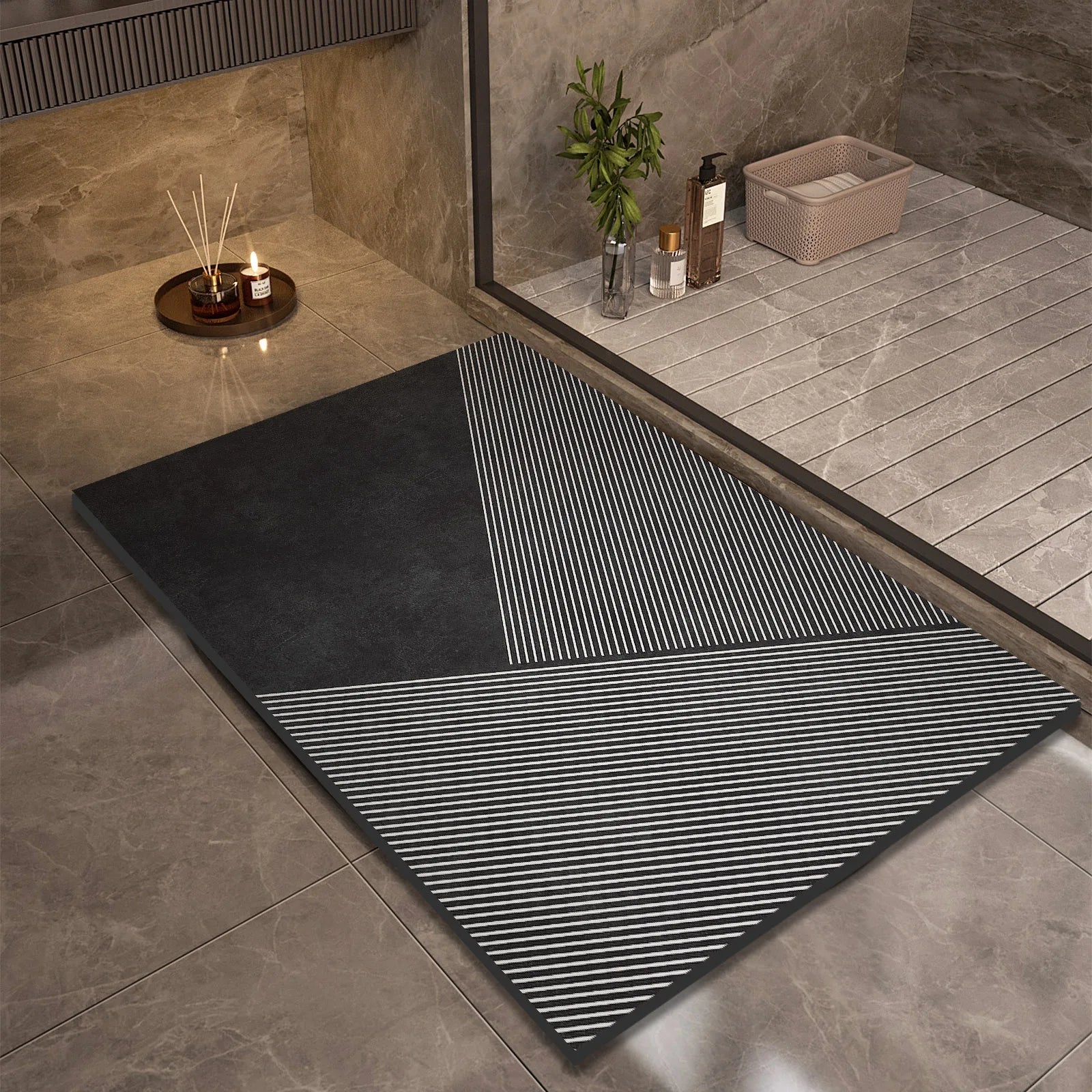 Bath Mat Black Non Slip Design Bath Mat, Quick Drying