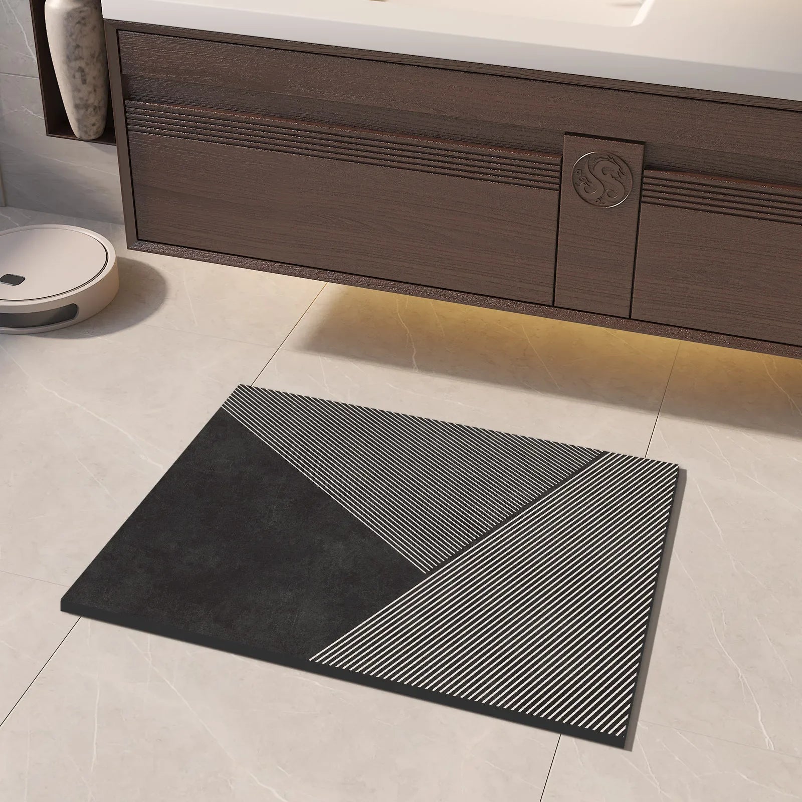Bath Mat Black Non Slip Design Bath Mat, Quick Drying