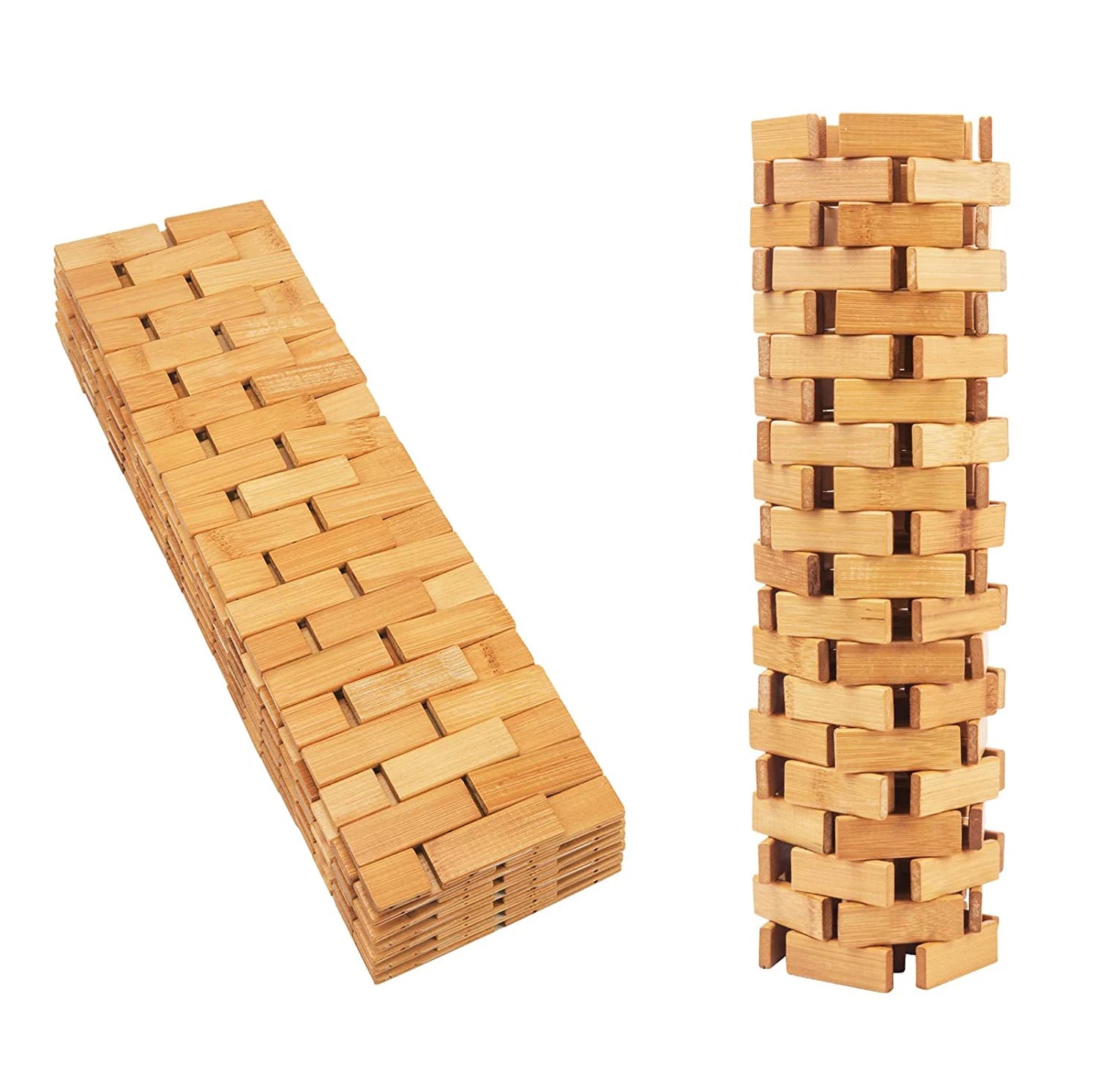Bath Mat Bamboo Slatted EVA Backing Foldable Natural Finish, Non Slip Design