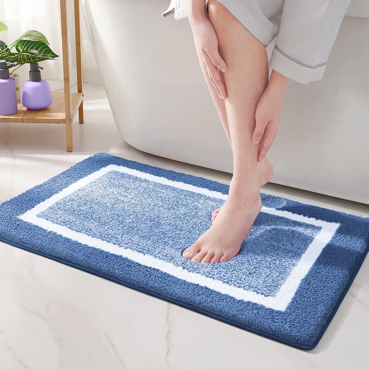 Bath Mat Microfiber Stripe Pattern TPR Backing Indoor Bathroom Floor Mat