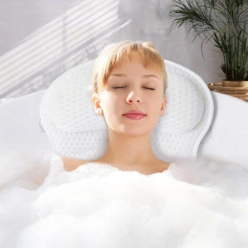 Bath Pillow Cotton Polyester Fiber 6 Suction Cups Tub Cushion
