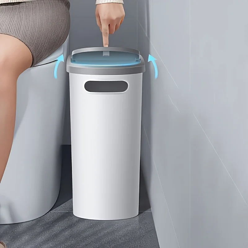 Bathroom Trash Can, 10L Capacity, Quiet Close Lid, Slim Design