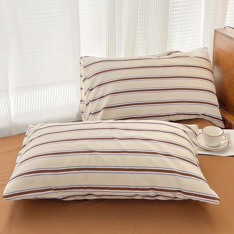 Bedding Set Polyester Striped Duvet Cover Bed Sheet Pillowcases