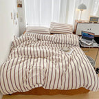 Bedding Set Polyester Striped Duvet Cover Bed Sheet Pillowcases