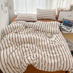 Bedding Set Polyester Striped Duvet Cover Bed Sheet Pillowcases