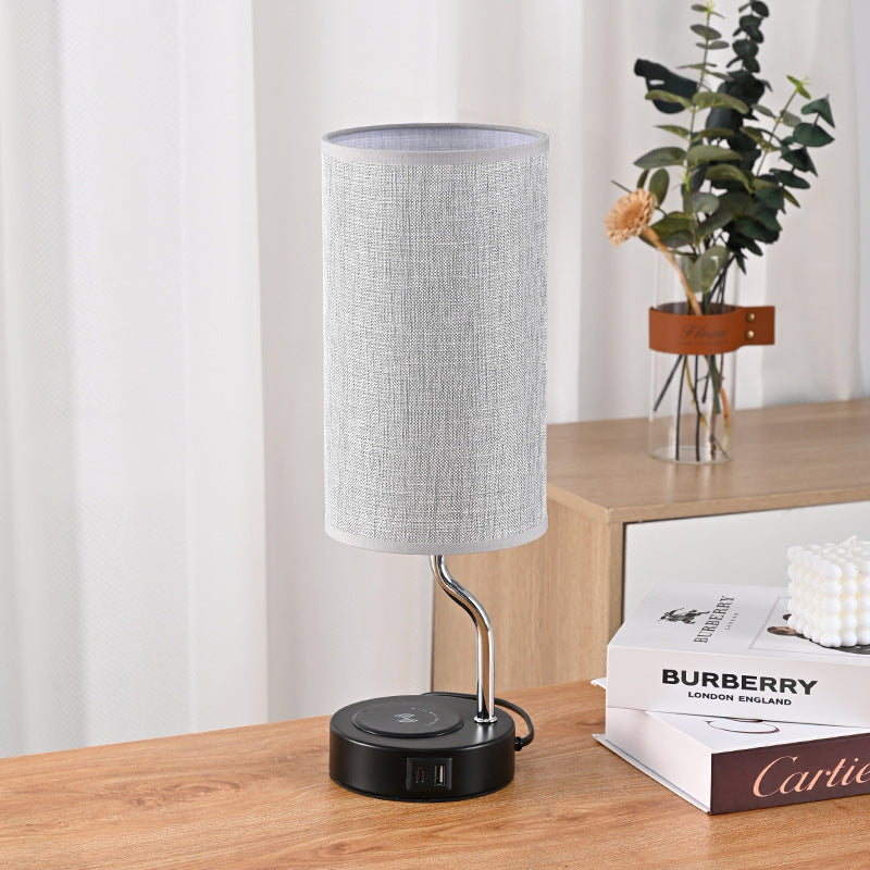 Bedside Table Lamp, Metal Construction, Wireless Charging Base, Touch Control
