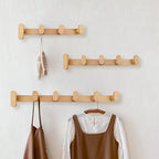 Wall Hook Rack Beech Wood Wall Mounted Storage Organizer for Coats Bags and Towels