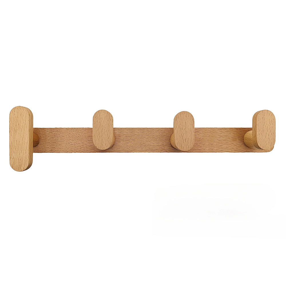 Wall Hook Rack Beech Wood Wall Mounted Storage Organizer for Coats Bags and Towels