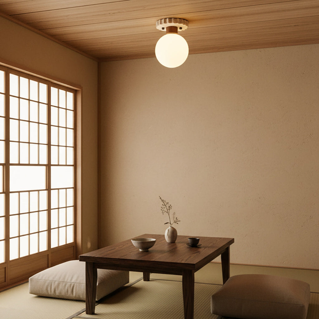 Bianca Travertine & Wood Ceiling Light