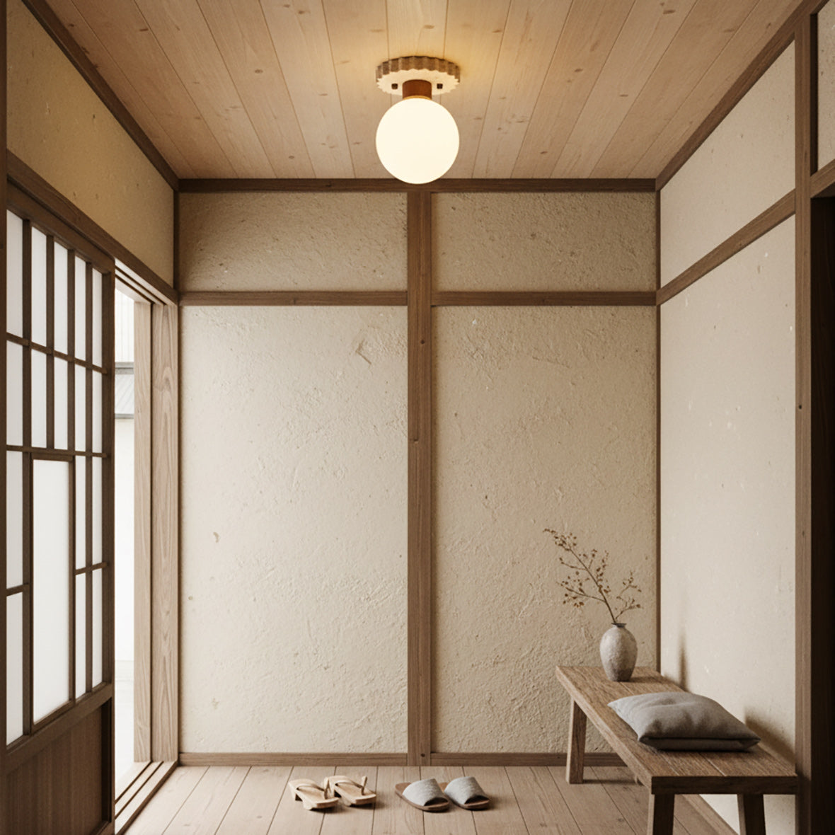 Bianca Travertine & Wood Ceiling Light