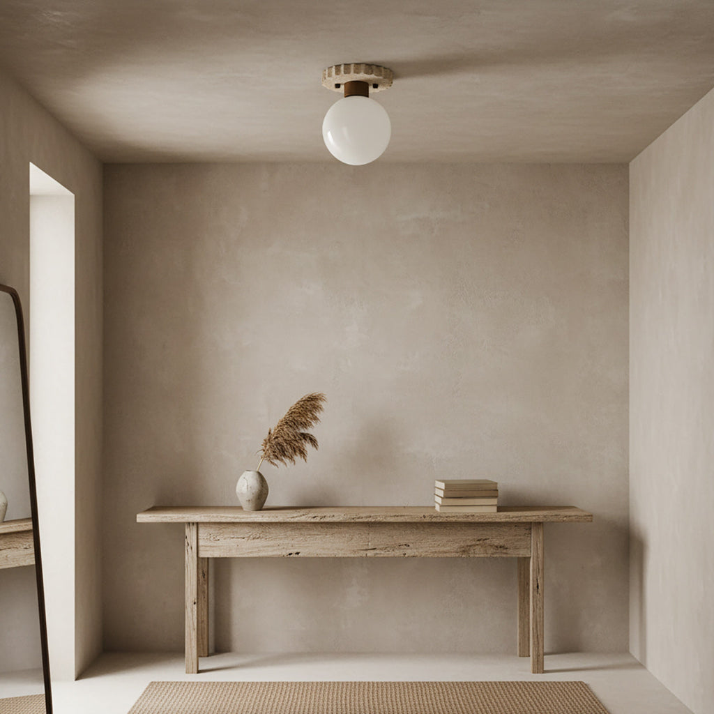 Bianca Travertine & Wood Ceiling Light