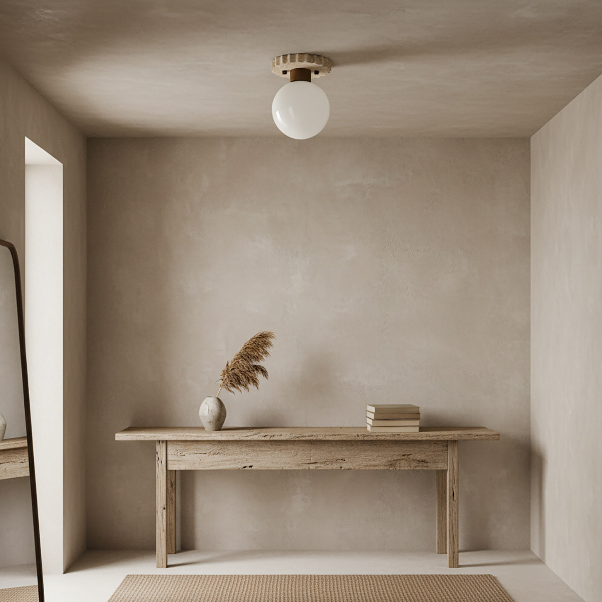 Bianca Travertine & Wood Ceiling Light