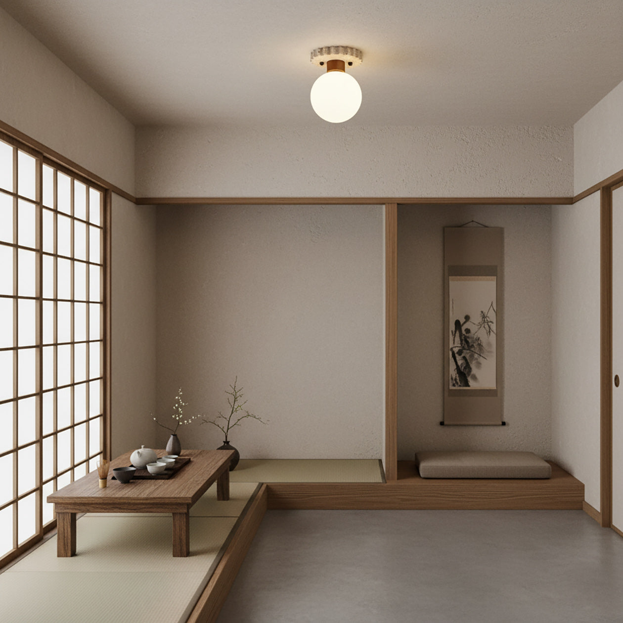 Bianca Travertine & Wood Ceiling Light