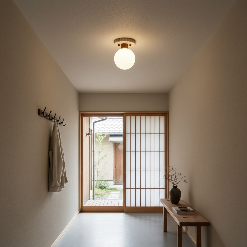 Bianca Travertine & Wood Ceiling Light