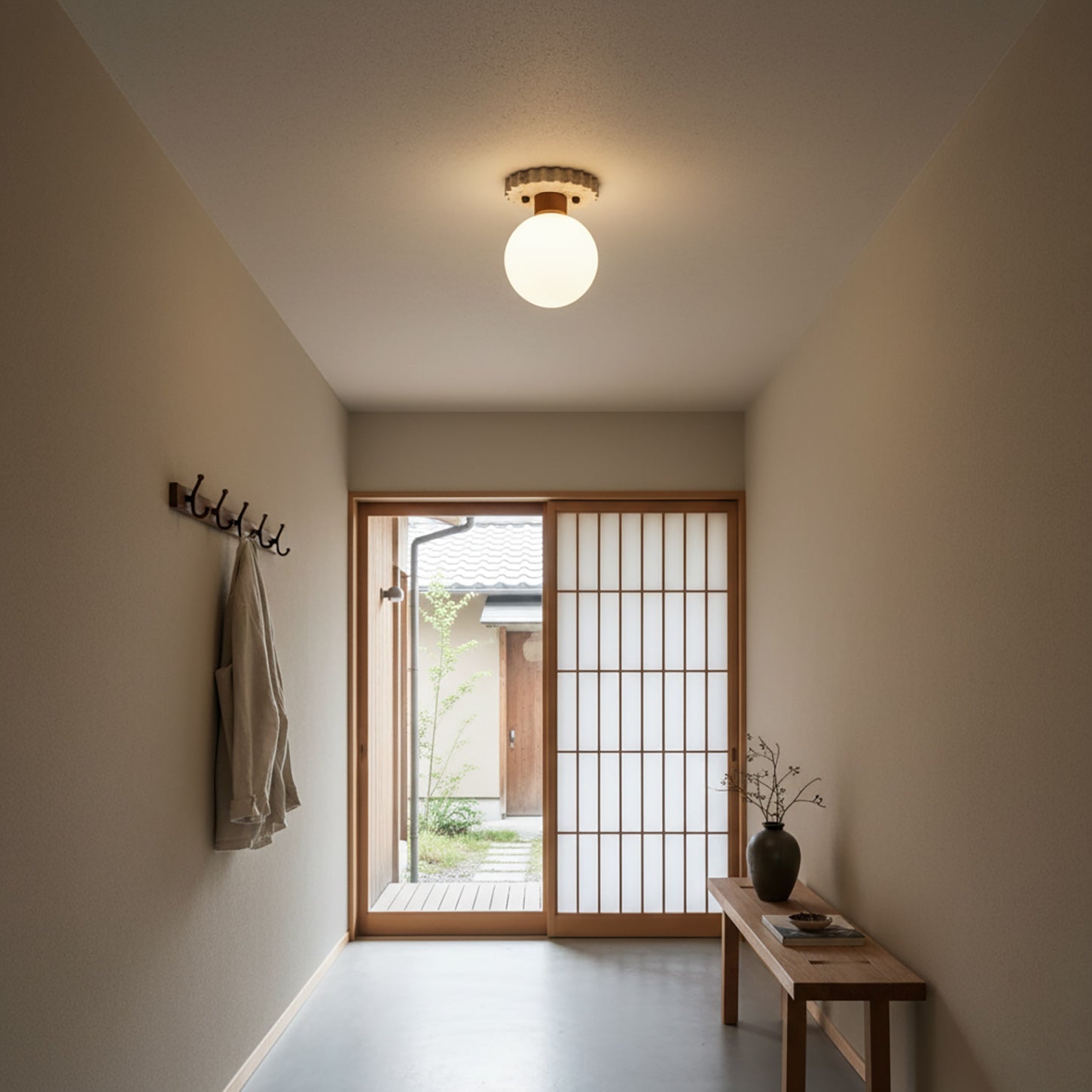 Bianca Travertine & Wood Ceiling Light