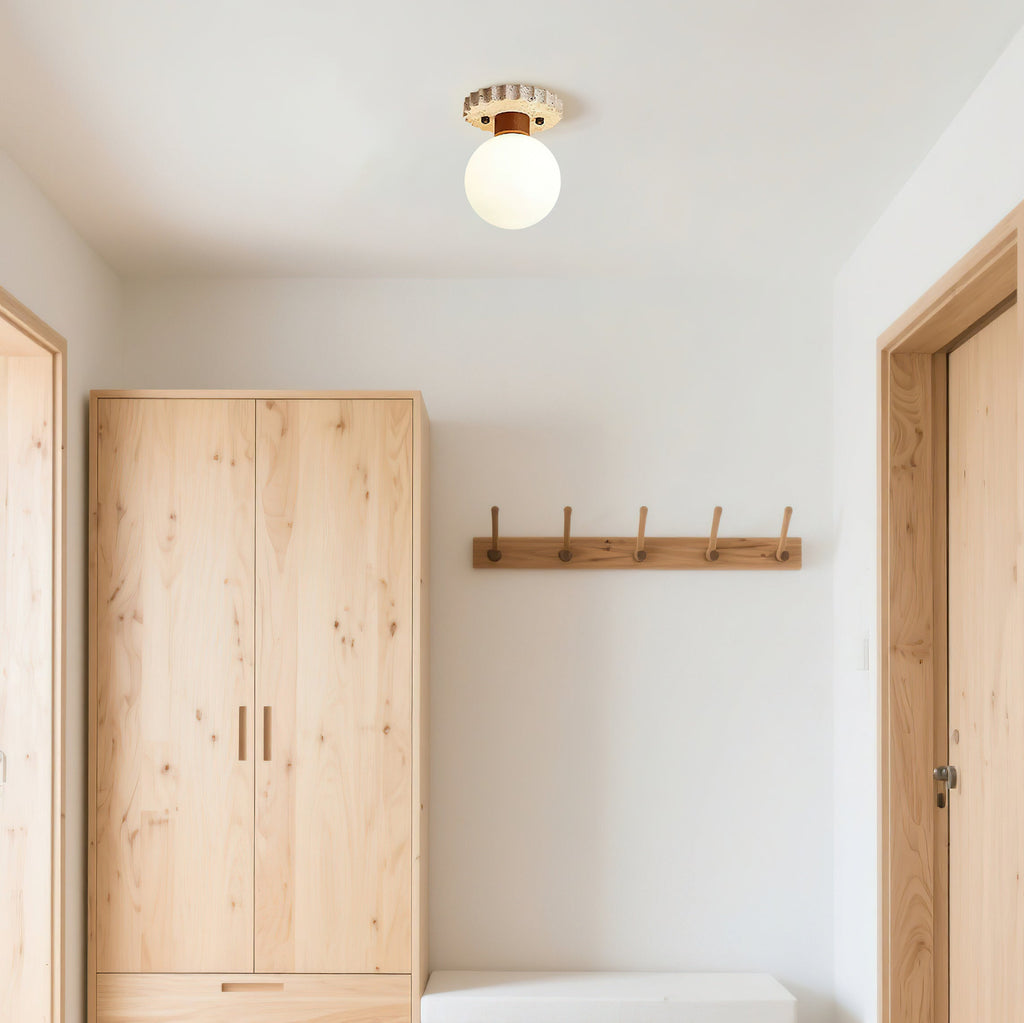 Bianca Travertine & Wood Ceiling Light