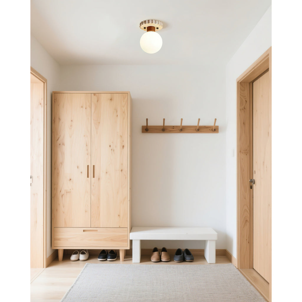 Bianca Travertine & Wood Ceiling Light