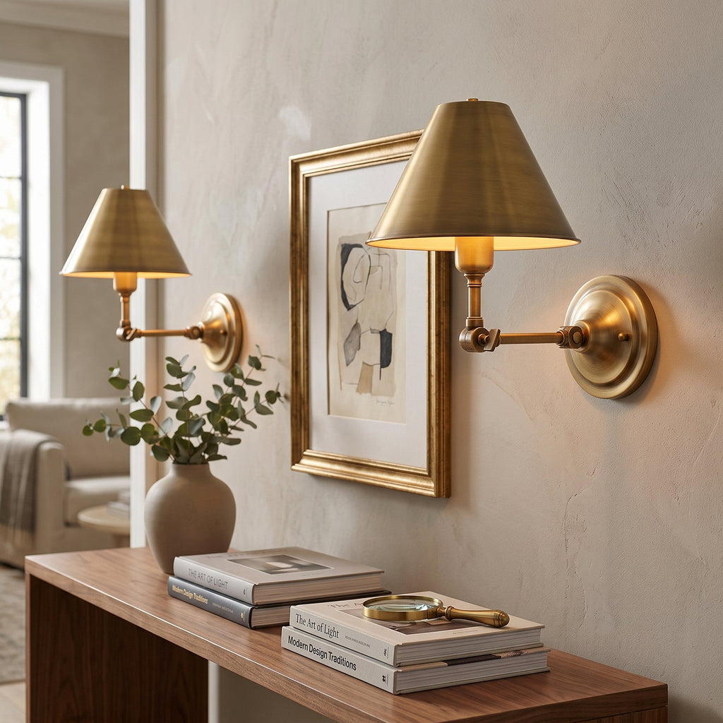 Bicklett Adjustable Brass Cone Wall Sconce
