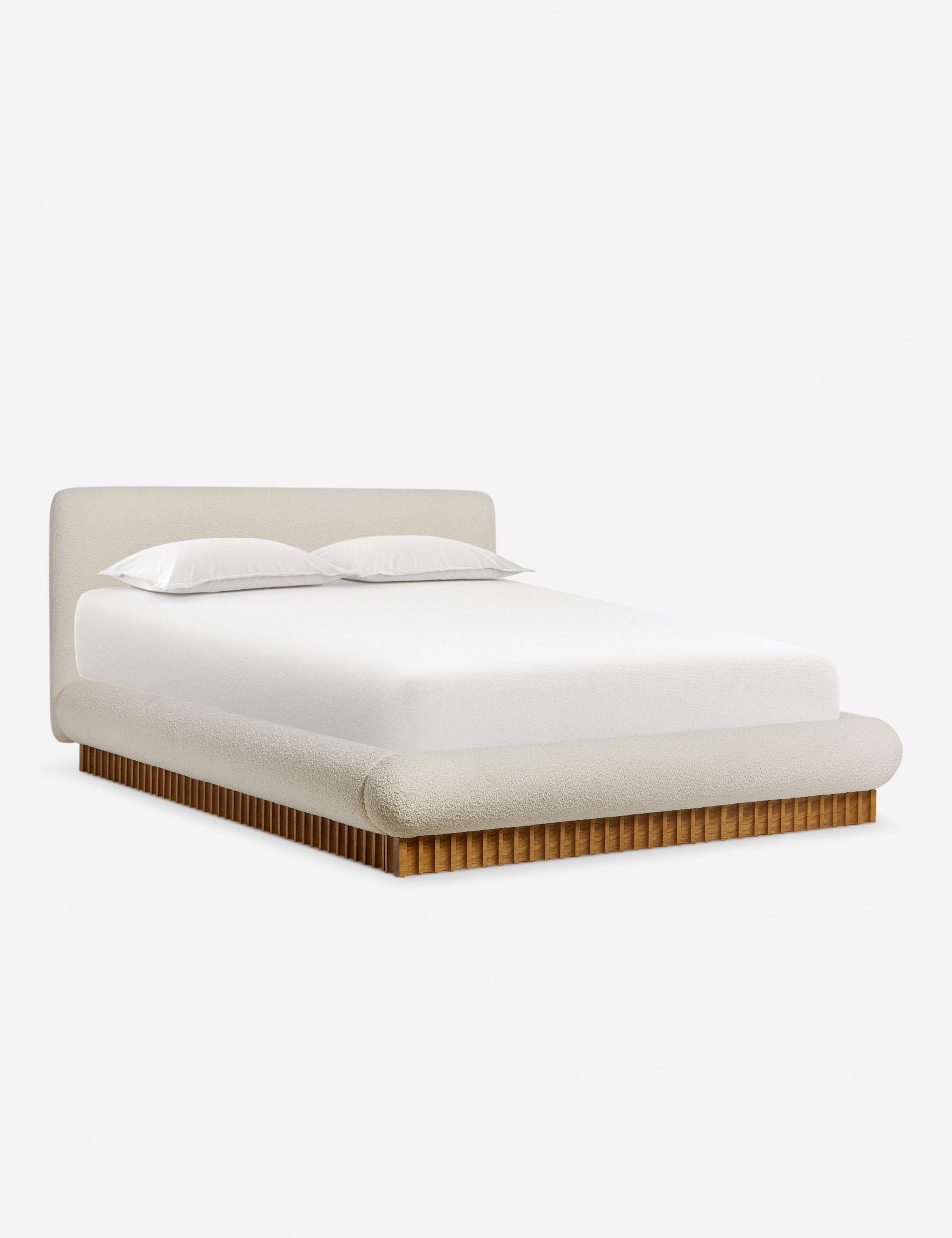 Bello Bed Frame | Plush Bouclé Upholstery, Rippled Wooden Base