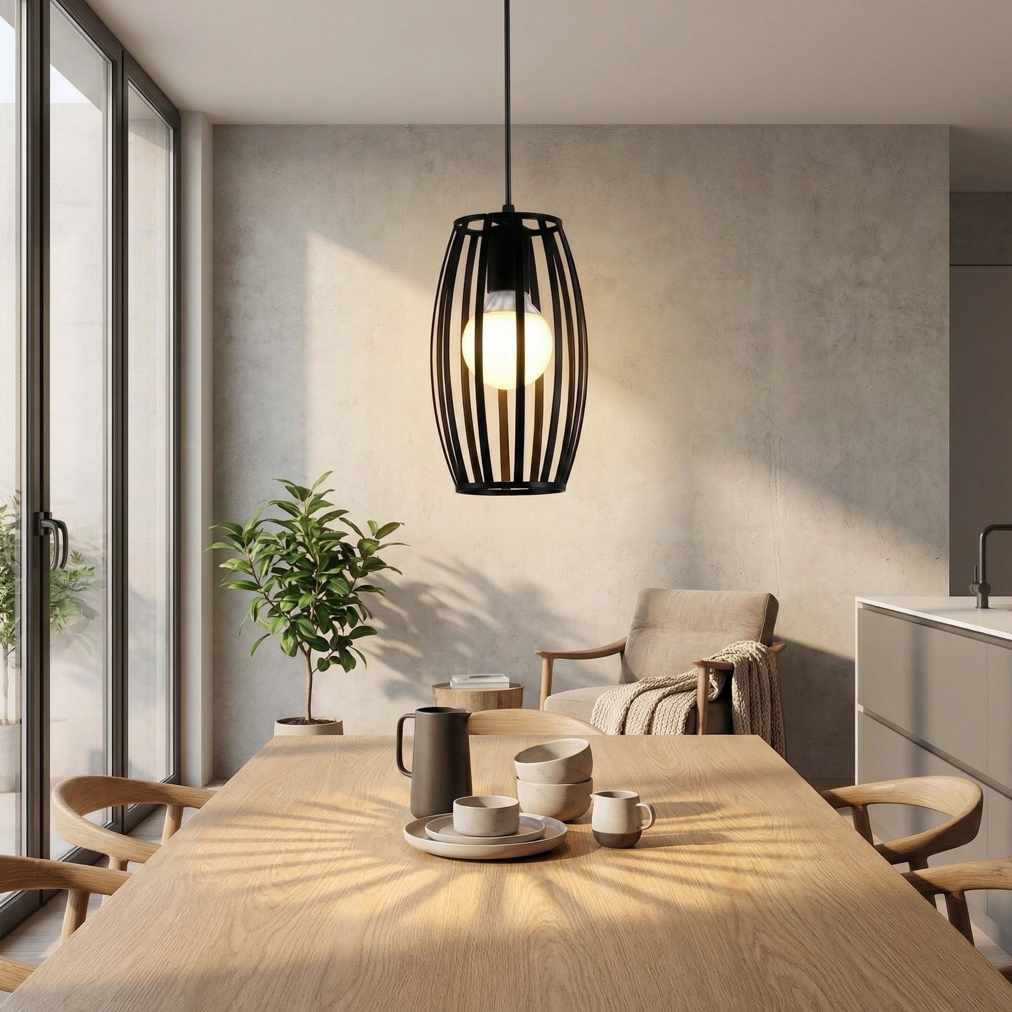 Pendant Light Iron Black Oval Cage Ceiling Mounted