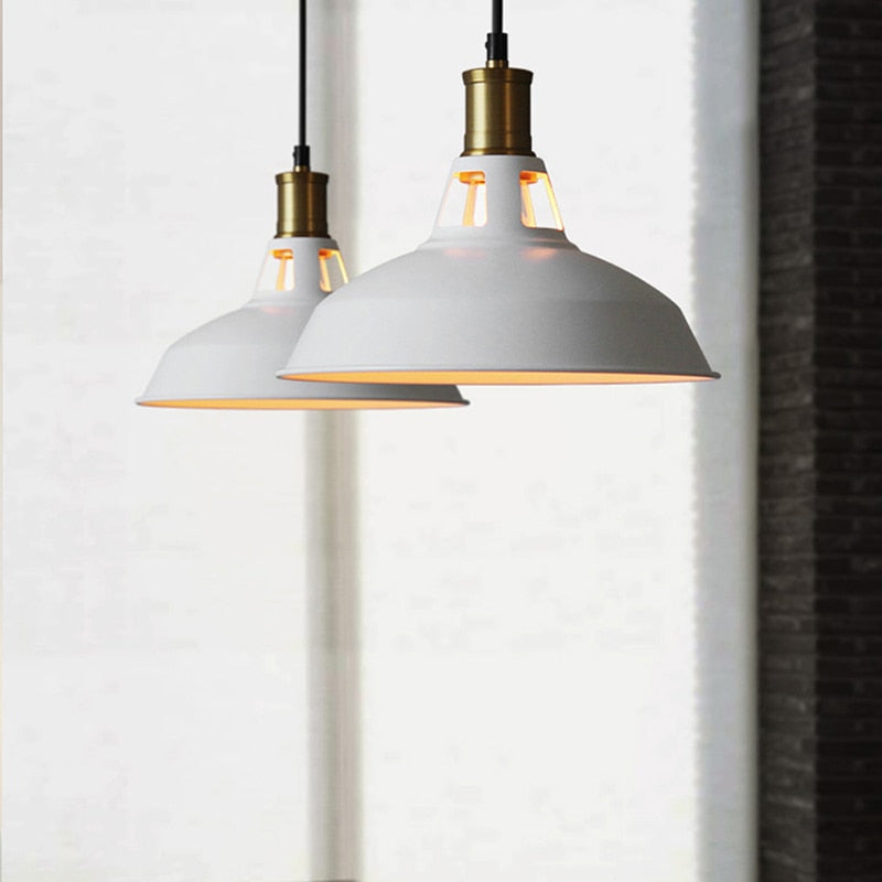 Pendant Light Steel Iron Shade E27 LED Compatible White Black Lighting
