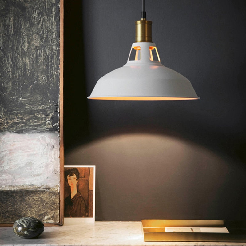 Pendant Light Steel Iron Shade E27 LED Compatible White Black Lighting
