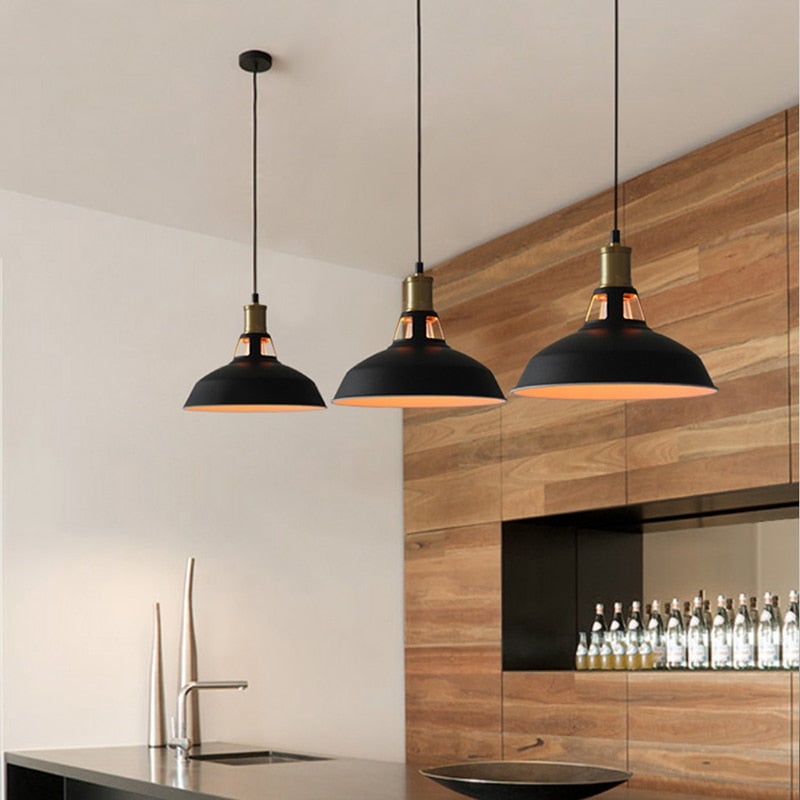 Pendant Light Steel Iron Shade E27 LED Compatible White Black Lighting