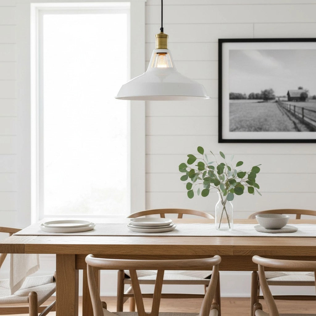 Pendant Light Steel Iron Shade E27 LED Compatible White Black Lighting