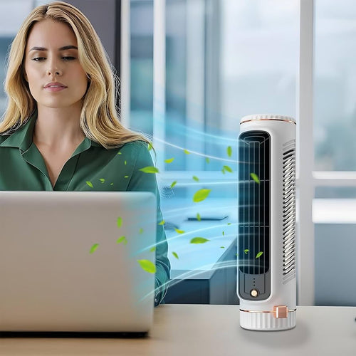 Bladeless Tower Fan, USB Powered, 3-Speed Settings, Built-In Battery