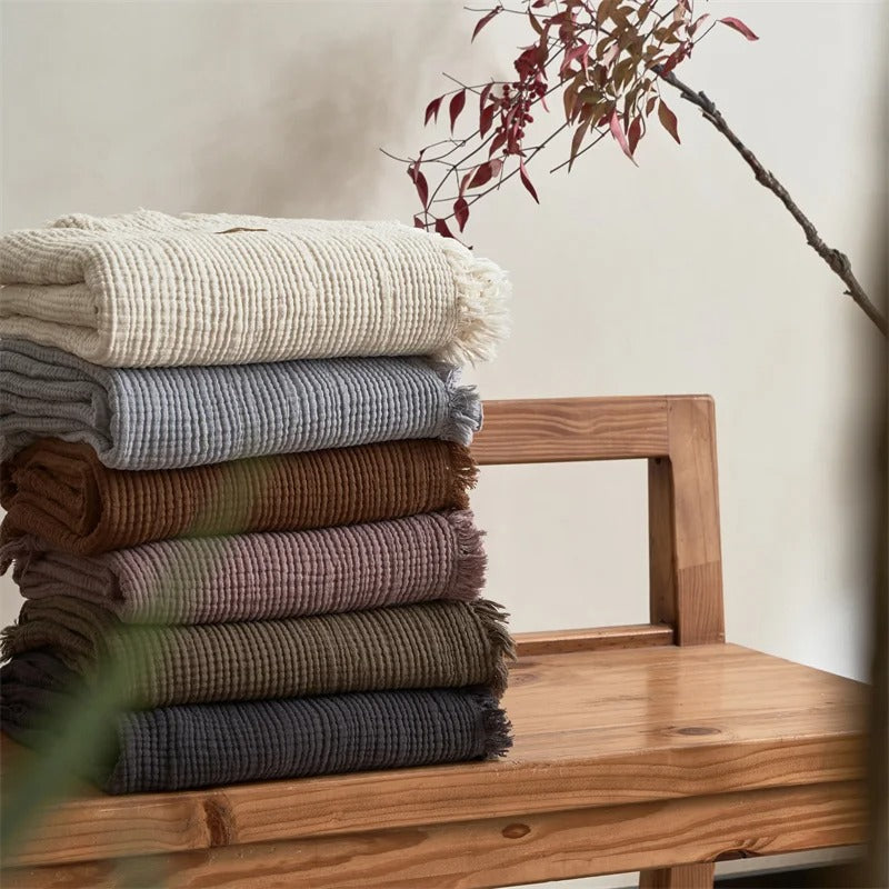 Blanket 100 Percent Cotton Woven Tassel Fringe 130x170 cm Throw