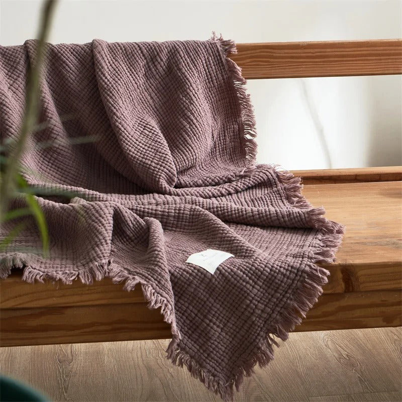 Blanket 100 Percent Cotton Woven Tassel Fringe 130x170 cm Throw