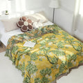 Leaf Charm: Cozy Cotton Blanket with Mulberry Tree Pattern & Light Texture – for Sofa & Bed