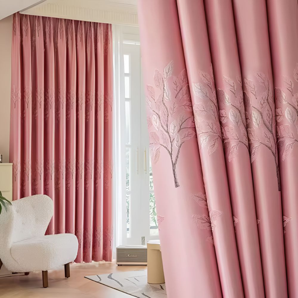 LeafElegance: Curtain with Leaf Embroidery – Blackout & Thermal Protection for Bedrooms