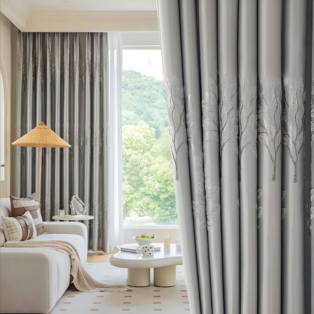 LeafElegance: Curtain with Leaf Embroidery – Blackout & Thermal Protection for Bedrooms