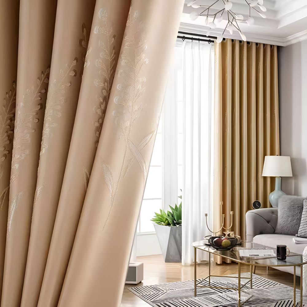 LeafElegance: Curtain with Leaf Embroidery – Blackout & Thermal Protection for Bedrooms