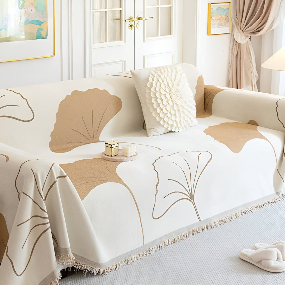 LeafDream: Sofa cover made of luxurious chenille with artistic ginkgo pattern & breathable comfort – for sofa & bedroom