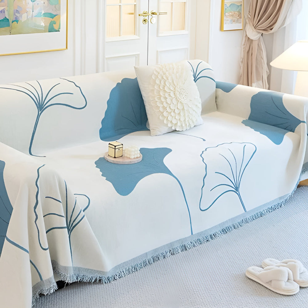 LeafDream: Sofa cover made of luxurious chenille with artistic ginkgo pattern & breathable comfort – for sofa & bedroom